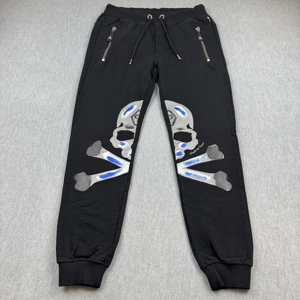 Philipp Plein Jogger Pants Mens Large Black Modern Skull Graphic‎ Made In ITALY